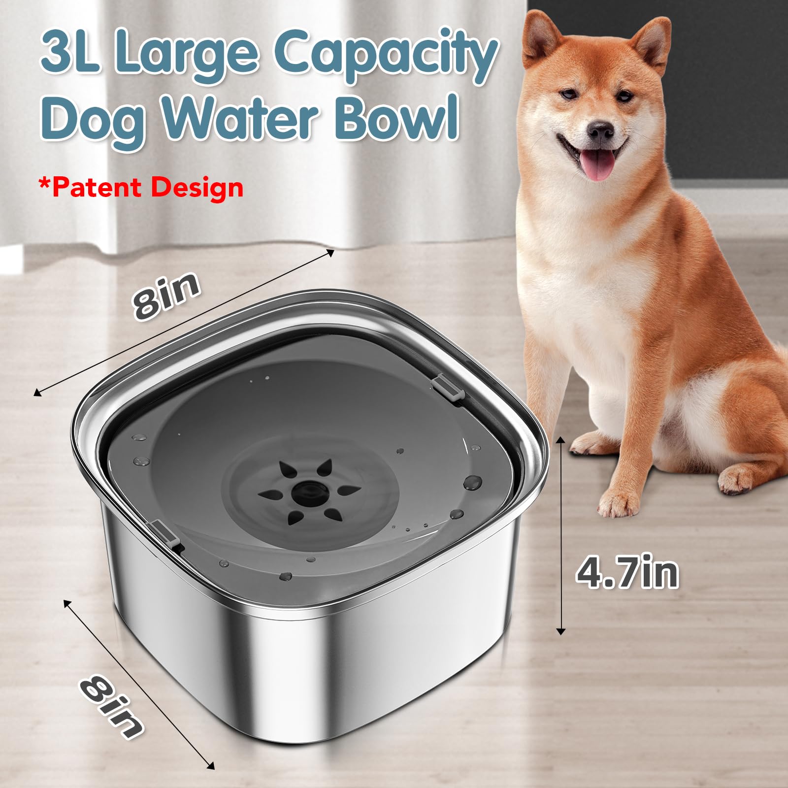 UPSKY Dog Water Bowl Stainless Steel No Spill Large Capacity Dog Bowl