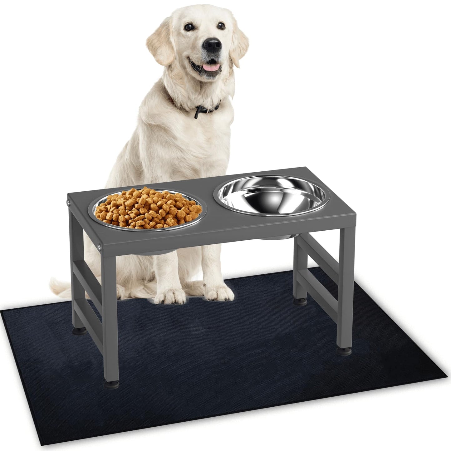 ADENGL Metal Raised Dog Bowl, 10" Height Tall Elevate Dog Feeder Mat