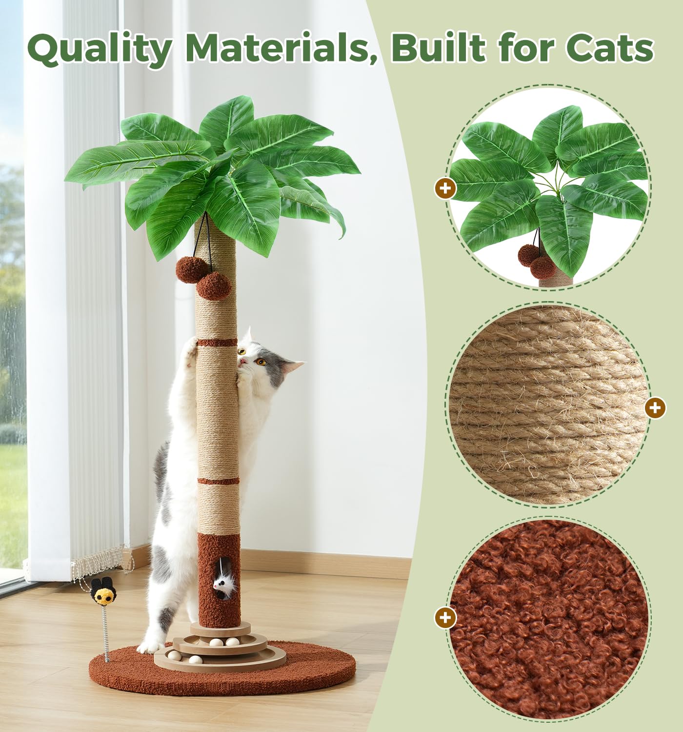 Made4Pets 35" Tall Cat Scratching Post with Sisal Rope, Balls