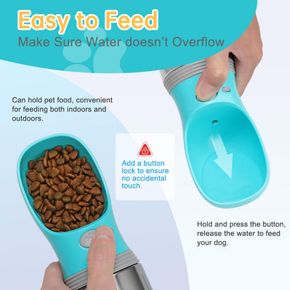 Portable Dog Water Bottle with Food Container, Stainless Dispenser