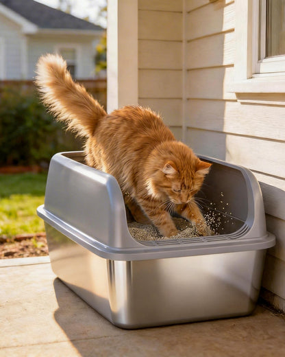 Powools Stainless Steel Cat Litter Box, Metal Litter Box with Box