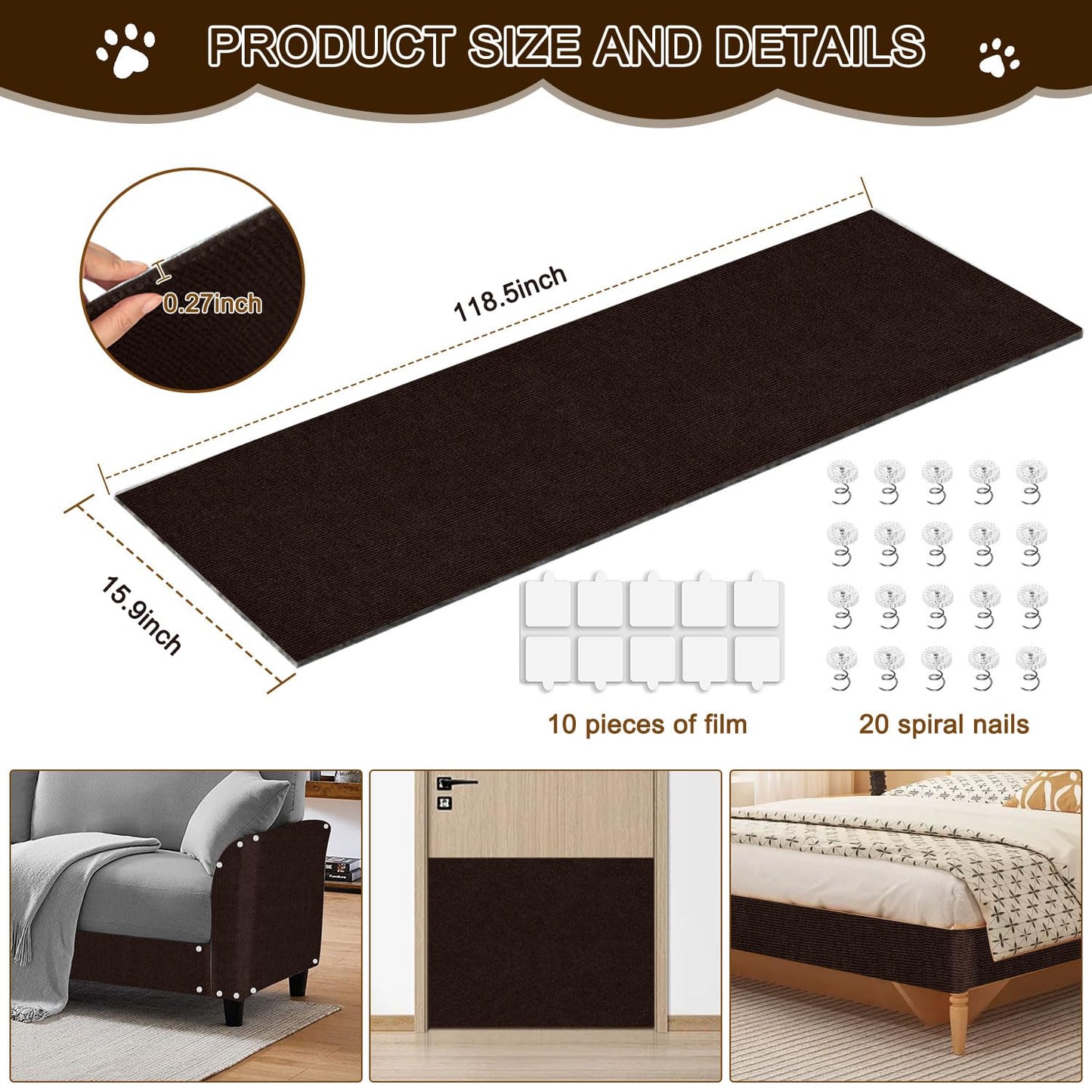 Cat Scratch Mat, x15.9" Trimmable Self-Adhesive Cats Scratch Mat