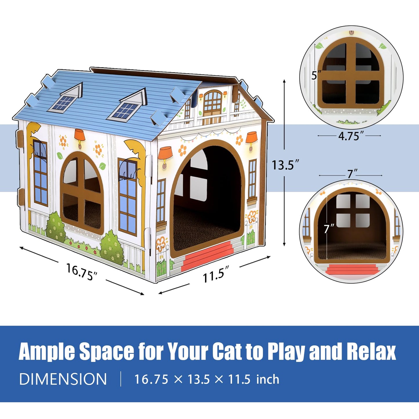 SEKAM Cardboard Cat House with Scratcher/Catnip L x W x H), Play House
