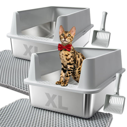 FUTAM 2Pack Stainless Steel Litter Box, XL Extra Large Cat Litter