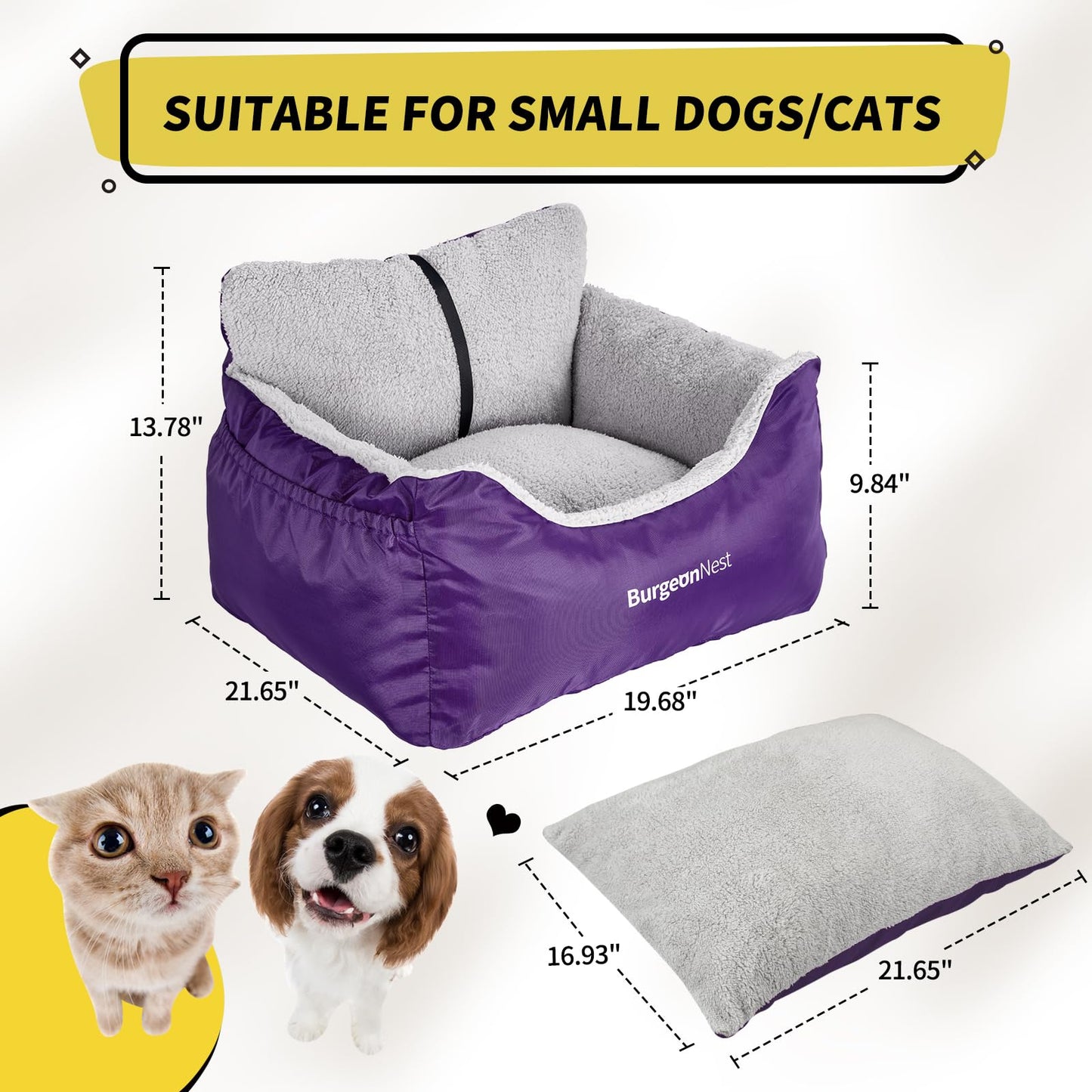 BurgeonNest Dog Car Seat for Small Dogs, Fully Detachable and Carrier