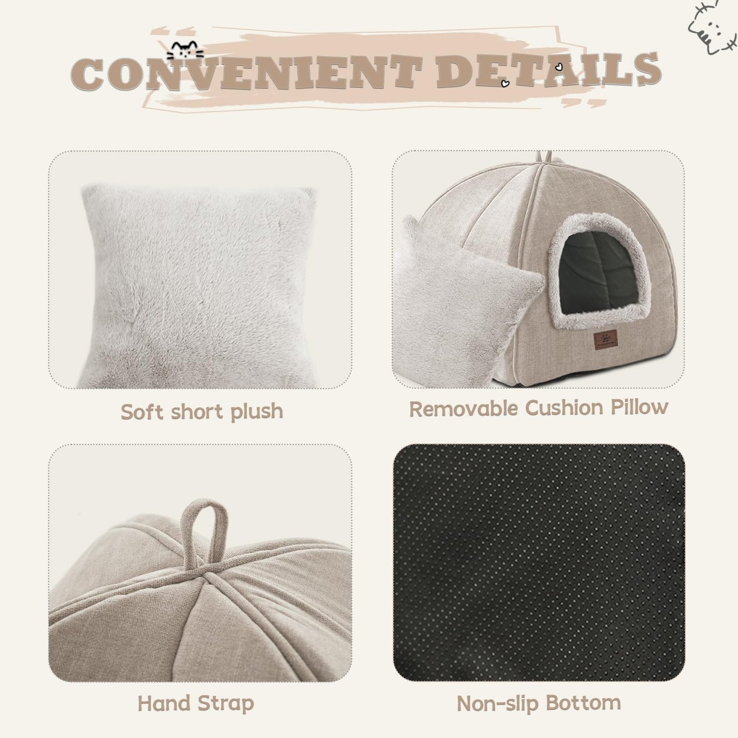Cat Bed for Indoor Cats Cat House Cats Tent with Removable Bed