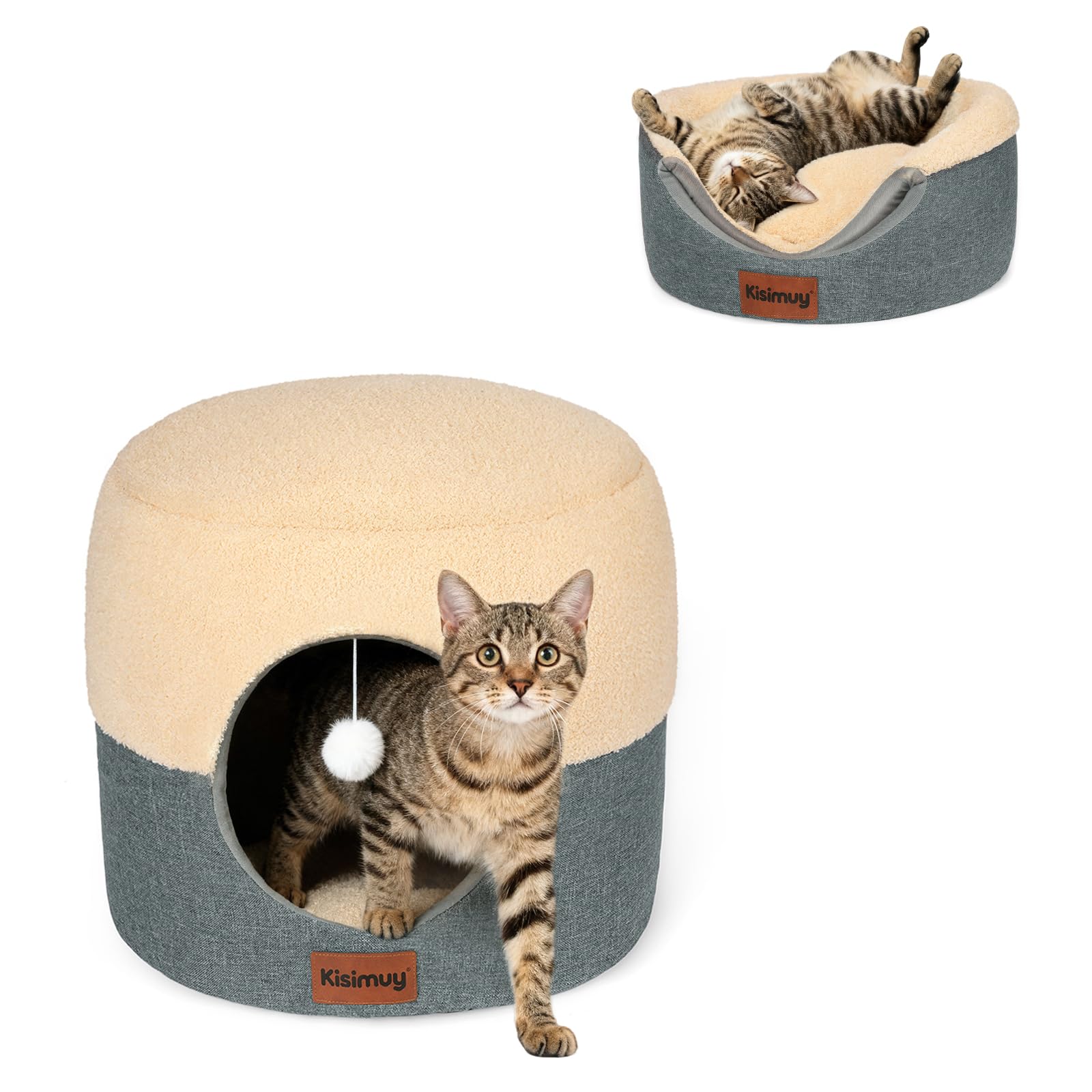 KISIMUY 2-in-1 Cat Cave Bed Lounger with Reversible Plush Cushion