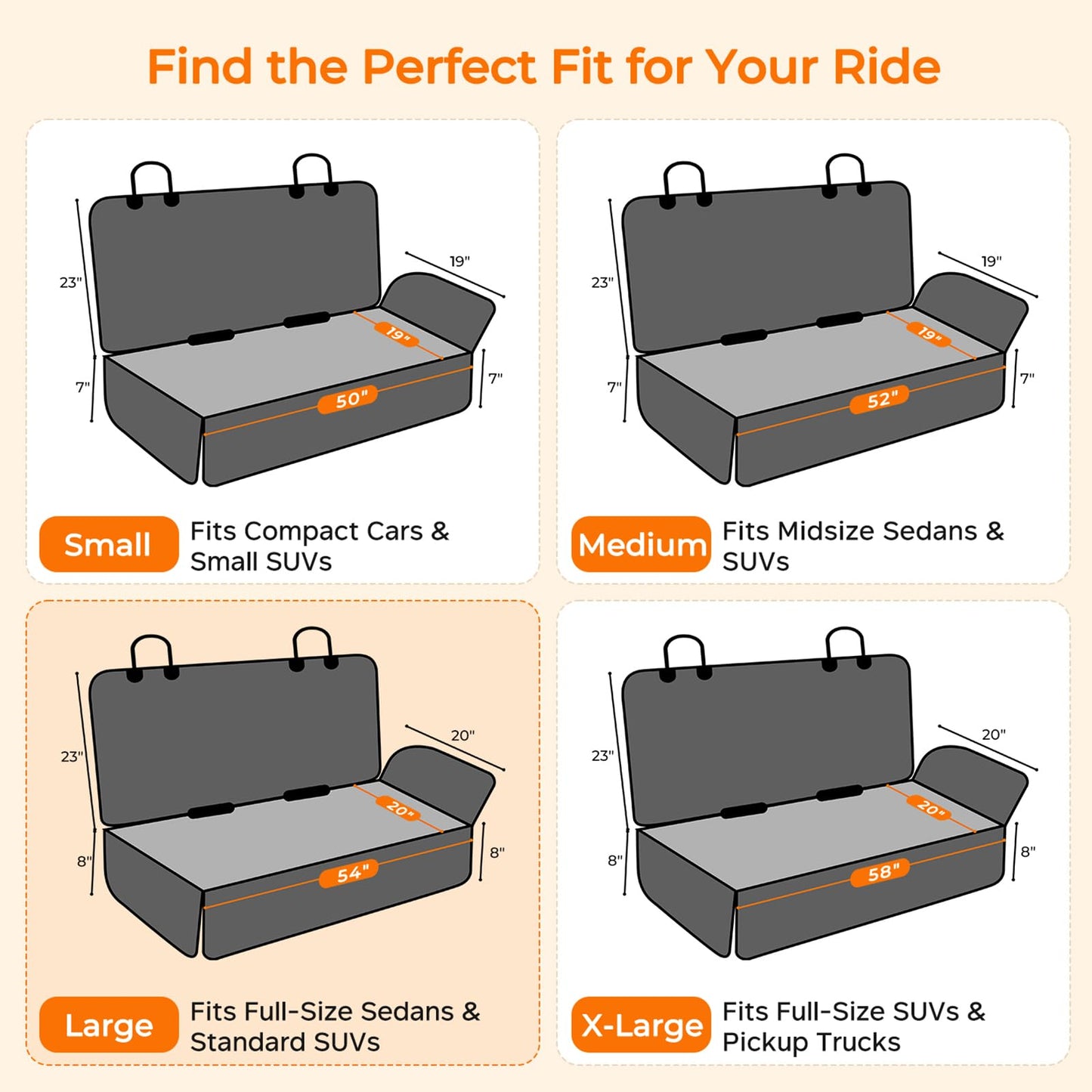 URPOWER Dog Car Seat Cover for Back Seat, Waterproof Car Seat