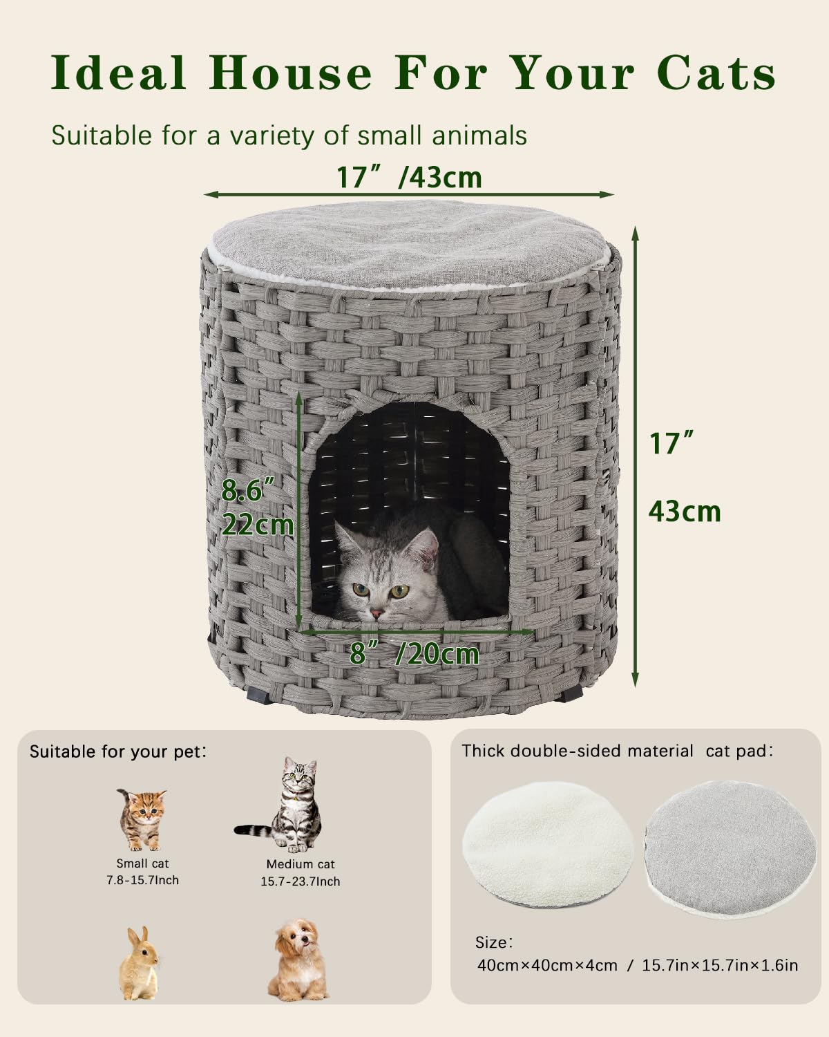 SETVSON Cat House for Indoor Cat, Large Double Cat Houses Cat Bed