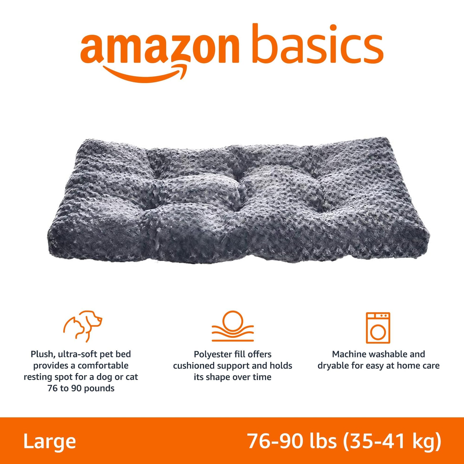 Amazon Basics Washable Cat and Dog Bed, Cozy Crate Pad Crate