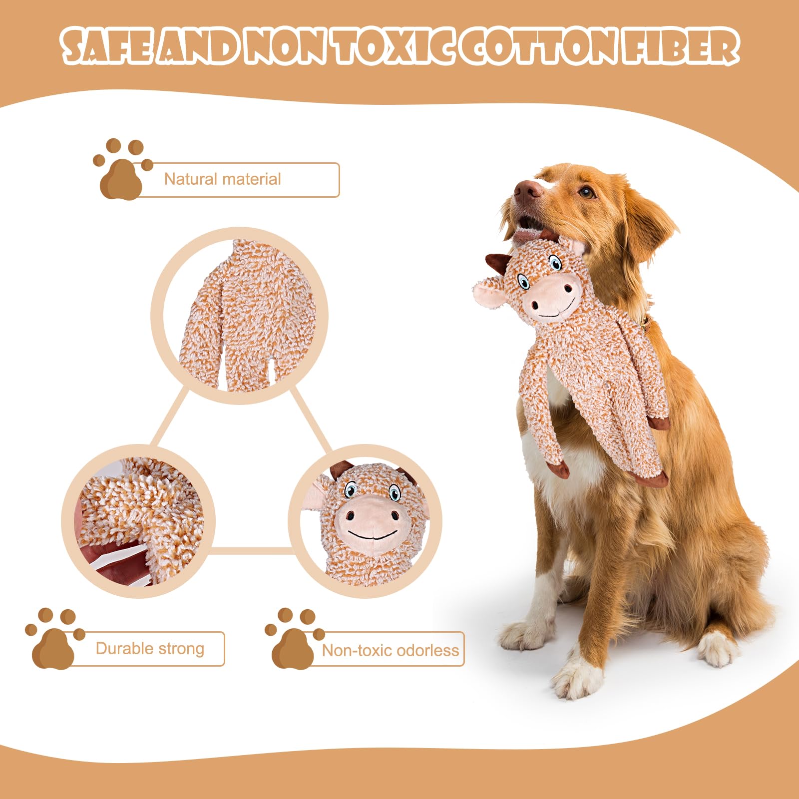 BUYPOW Easter Rabbit No Stuffing Dog Toys for Large Dogs, Plush