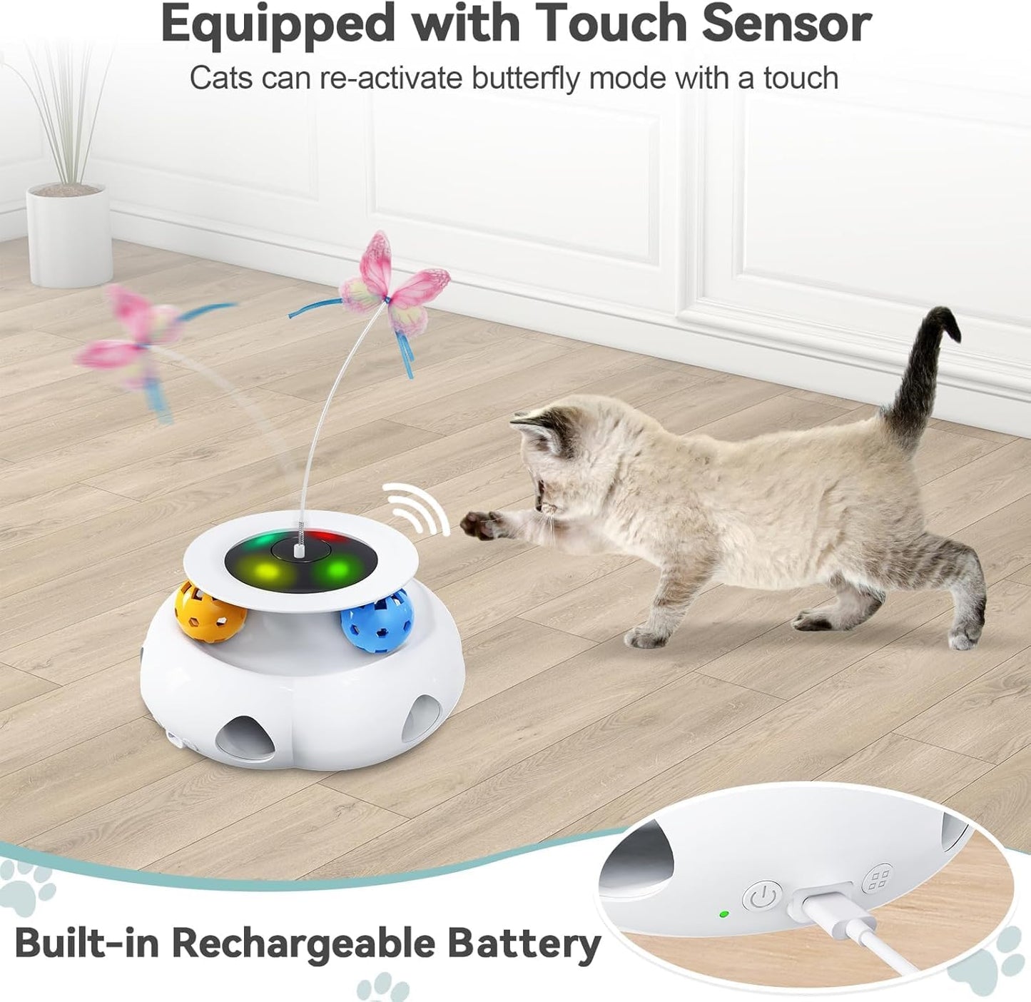 Xuyub Cat Toys 3in1 Interactive Moving Ambush Feather, Spinning Balls