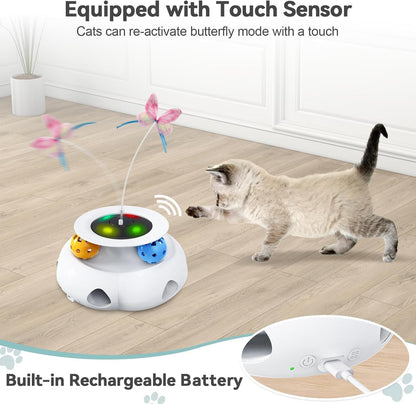Xuyub Cat Toys 3in1 Interactive Moving Ambush Feather, Spinning Balls