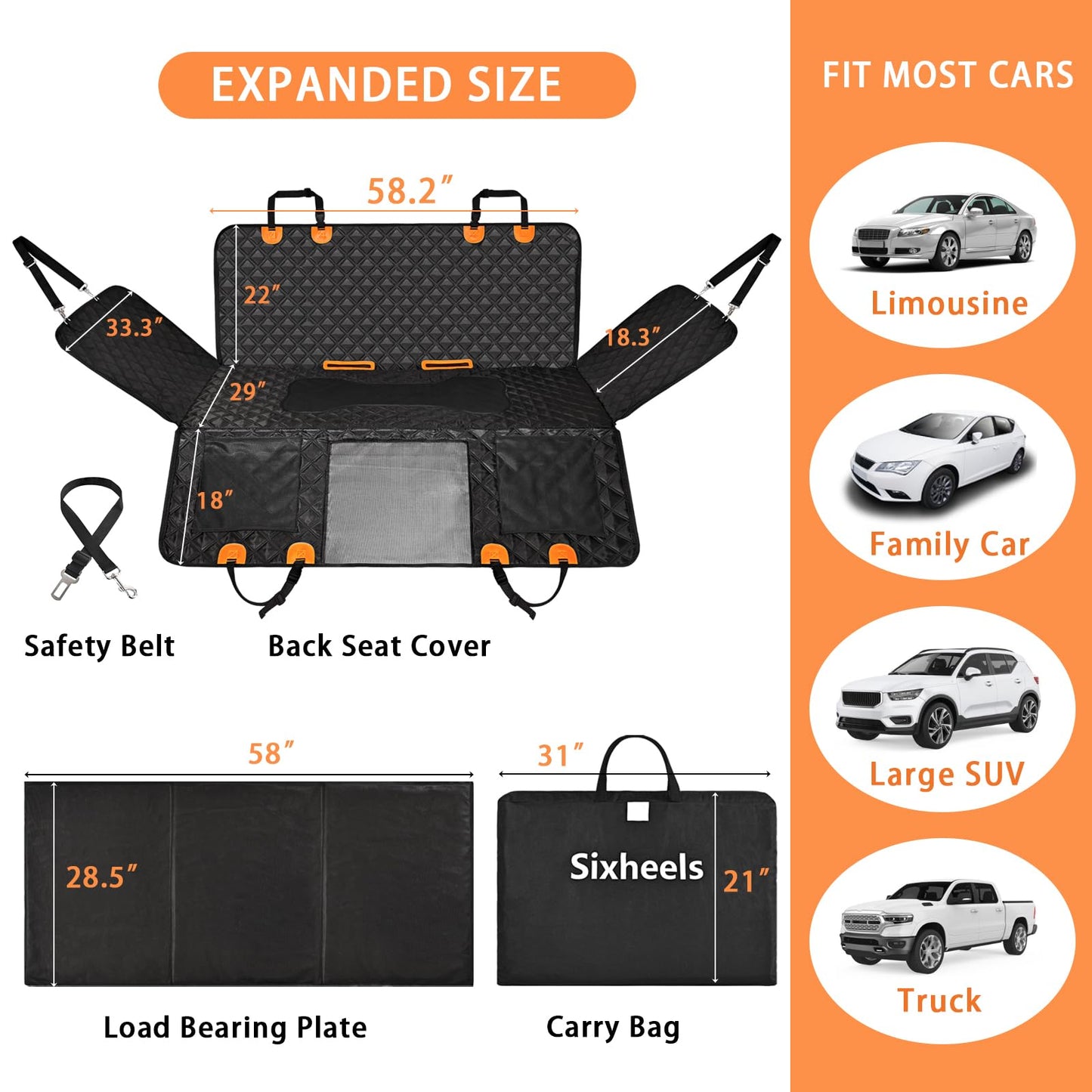 Sixheels Dog Back Seat Cover Hard Bottom Truck Back Seats Seat