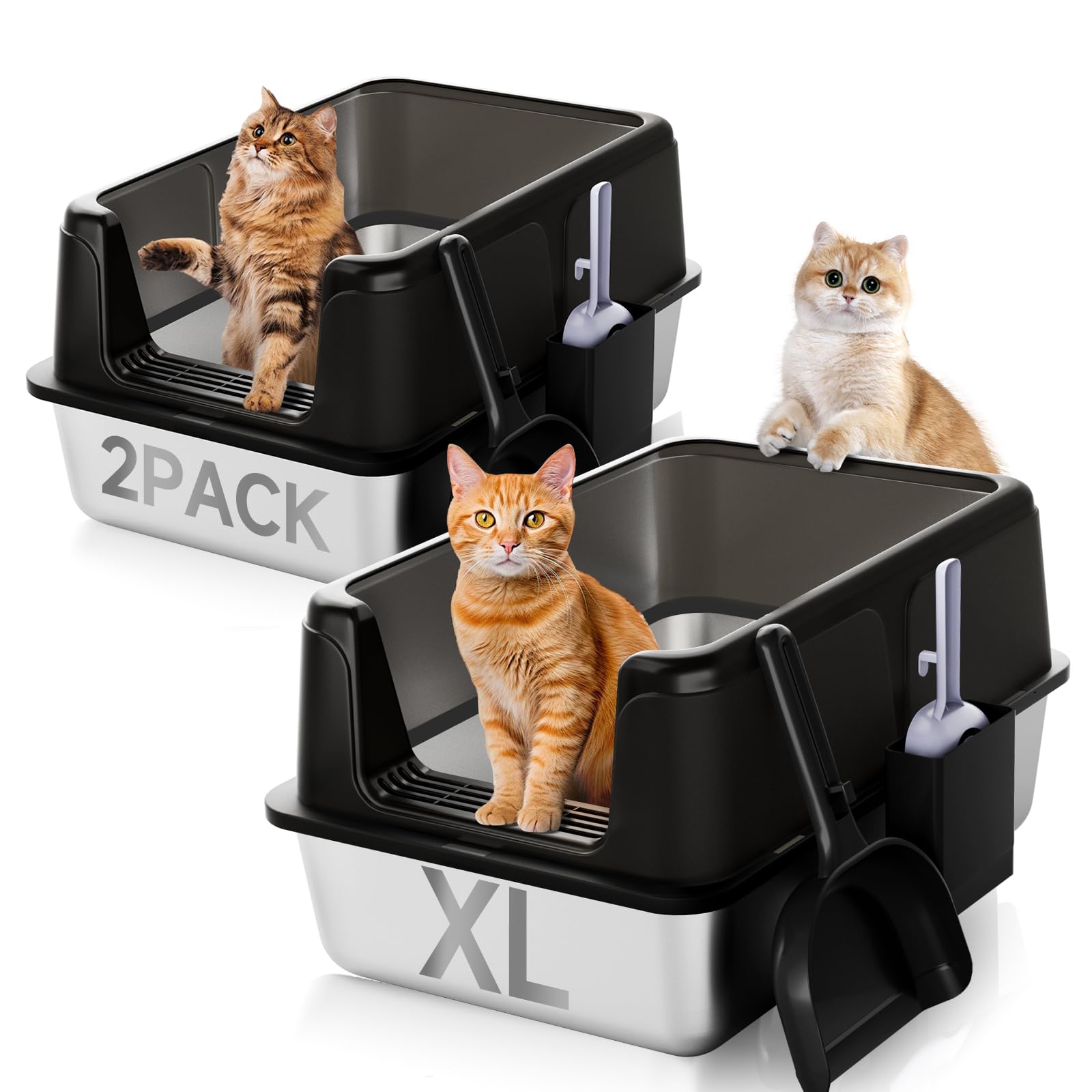 2PACK Stainless Steel Litter Box, Extra Large XL Odor Free Metal Box