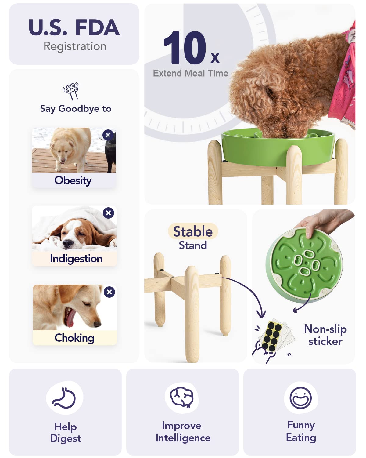 LE TAUCI Ceramic Slow Feeder Dog Bowls Elevated Feeder