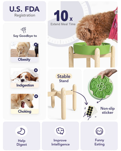 LE TAUCI Ceramic Slow Feeder Dog Bowls Elevated Feeder