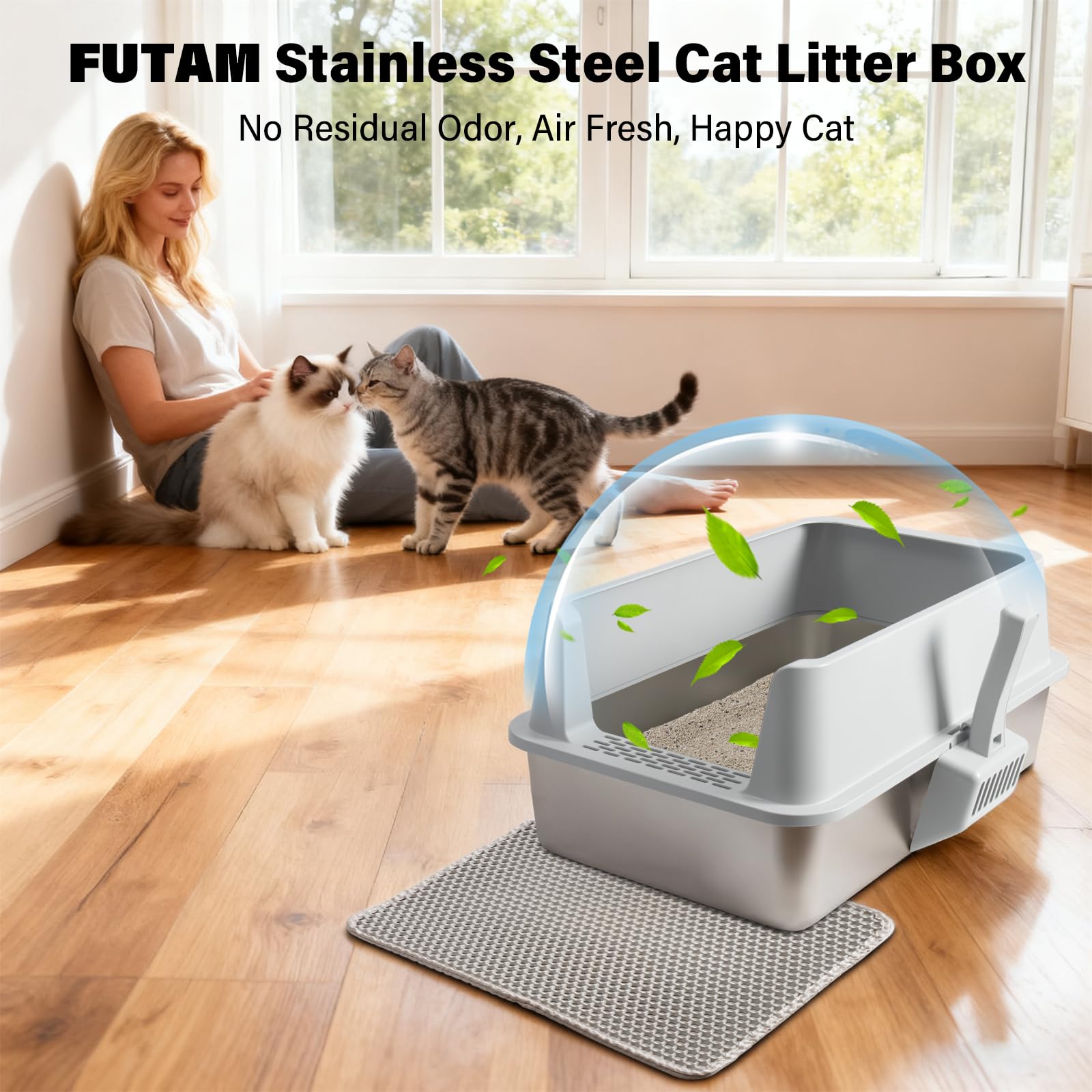 FUTAM 2Pack Stainless Steel Litter Box, XL Extra Large Cat Litter