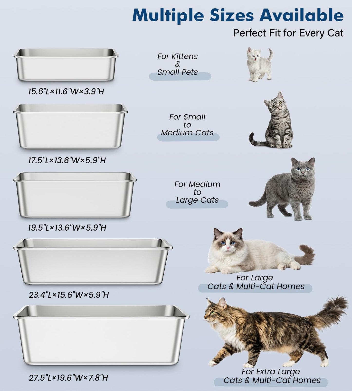 Qiuma Stainless Steel Litter Box, Large Cat Litter Box