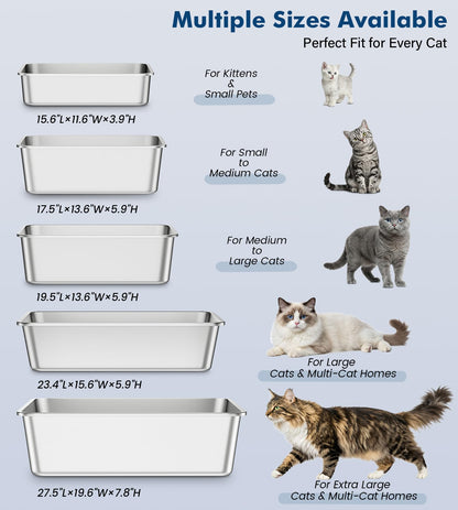 Qiuma Stainless Steel Litter Box, Large Cat Litter Box