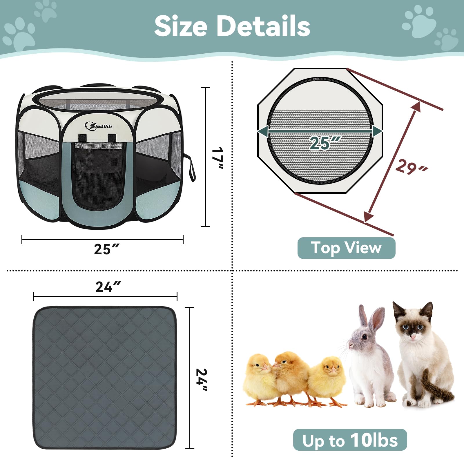 Siedihit Dog Playpen with Washable Pee Pad, Puppy Pet Cat Playpen
