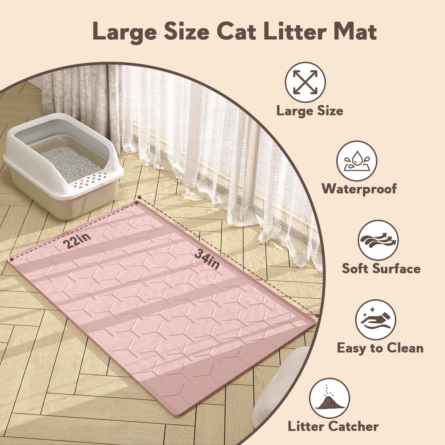 Garoopion Silicone Cat Litter Trapping Mat, Large Waterproof 34" X Mat