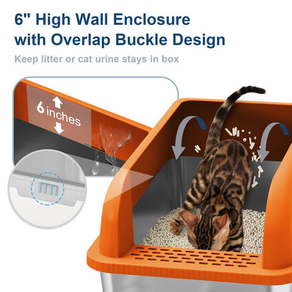 Enclosed Stainless Steel Litter Box with Lid Extra Large Litter