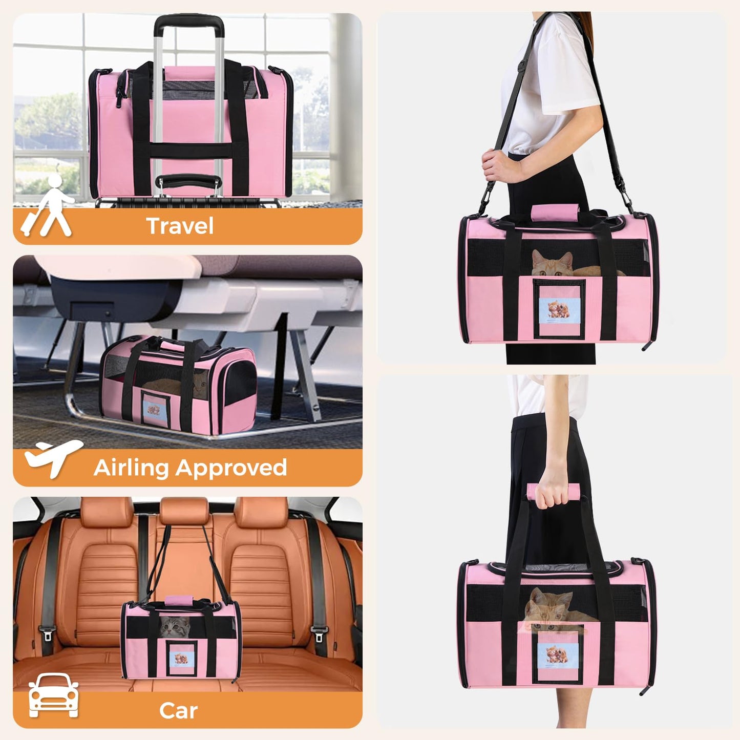 Soft Cat Carrier for Pets Up to TSA Approved for Airline in-Cabin, Bag