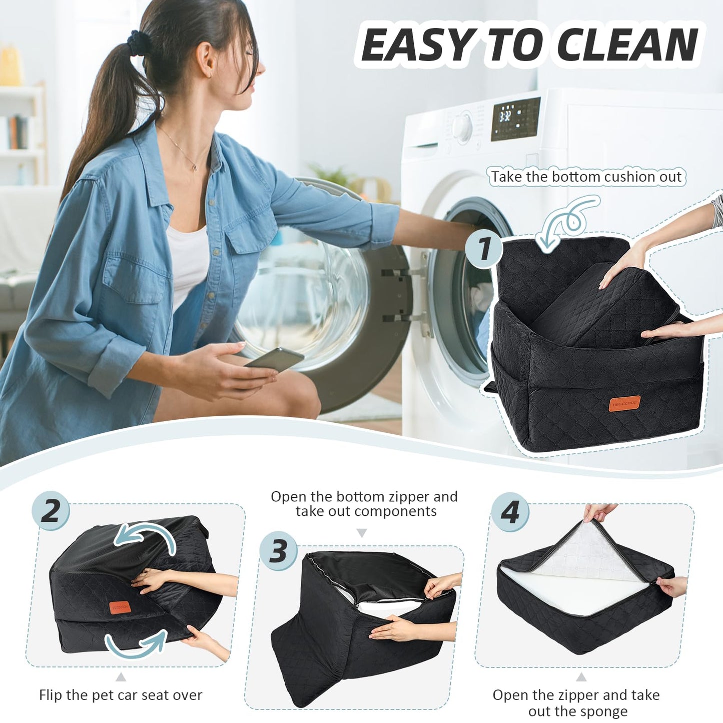 HEGGCOOE Small Dog Car Seat, Memory Foam Dog Booster Car Seats Seat