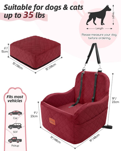 Lealchum Dog Car Seat for Small/Medium Dogs, Elevated Seat