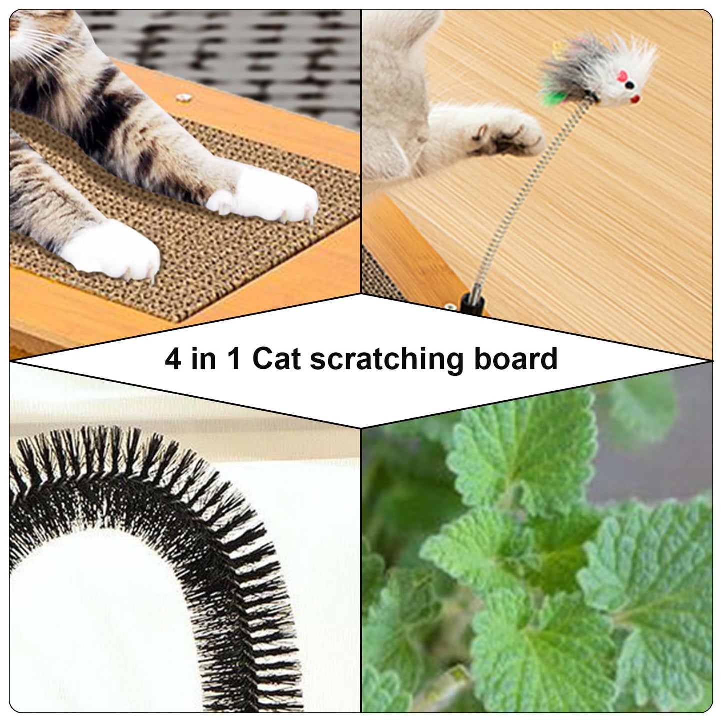 5-in-1 Multifunctional Cardboard Cat Scratcher,Cat Hair Brush Catnip