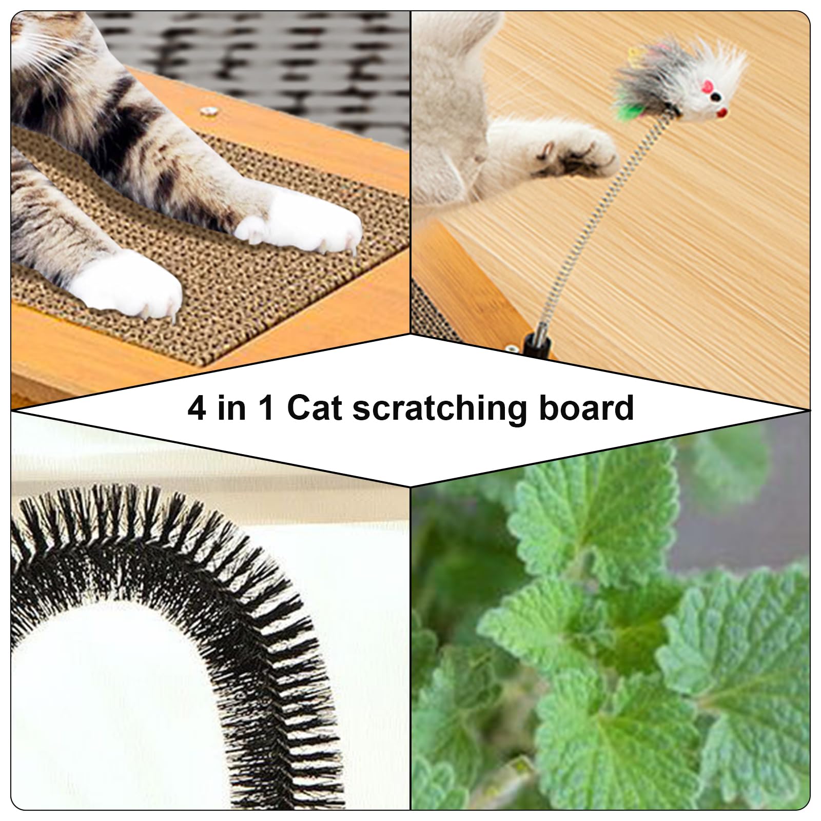 5-in-1 Multifunctional Cardboard Cat Scratcher,Cat Hair Brush Catnip