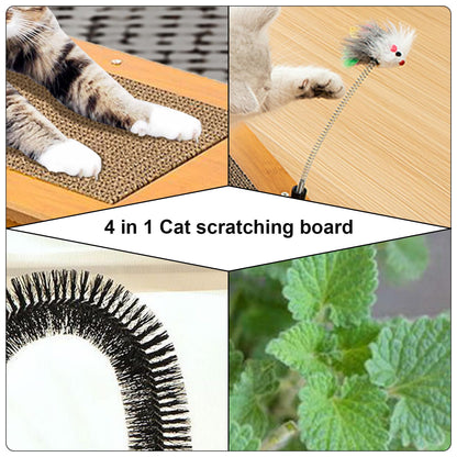 5-in-1 Multifunctional Cardboard Cat Scratcher,Cat Hair Brush Catnip