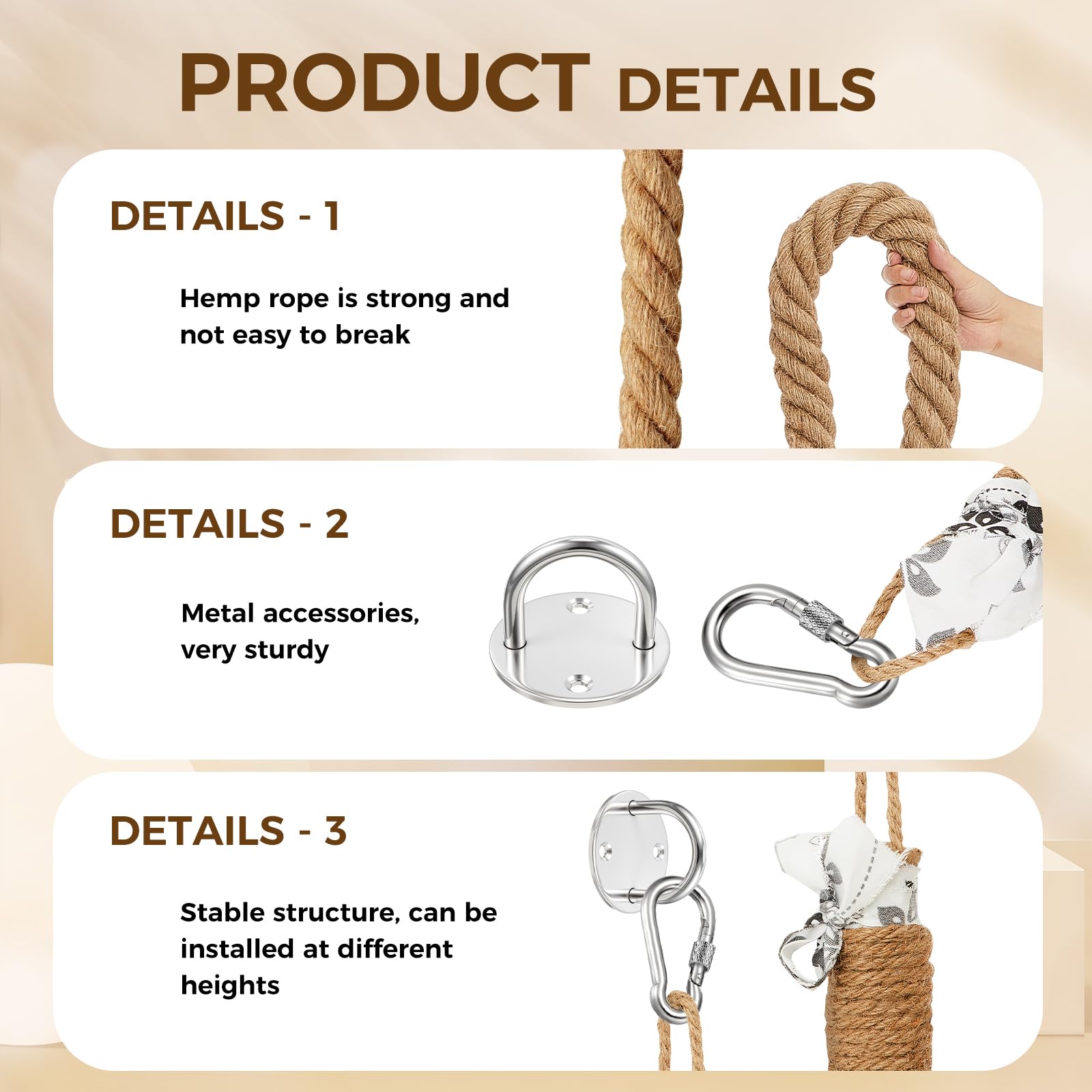 Weysat 1.97'' x Cat Climbing Jute Rope with Hook Ceiling Wall Toy