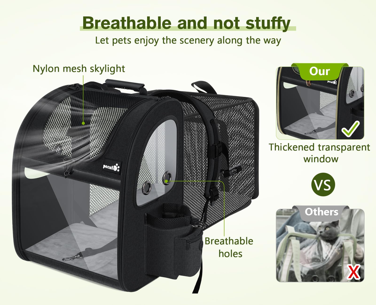 Pecute Pet Carrier Backpack, Dog Carrier Backpack, Expandable Bag