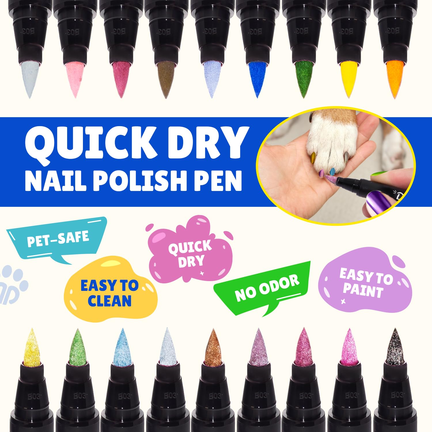loqpol 18 Metallic Matte Colors Dog Nail Polish Pens Quick Dry