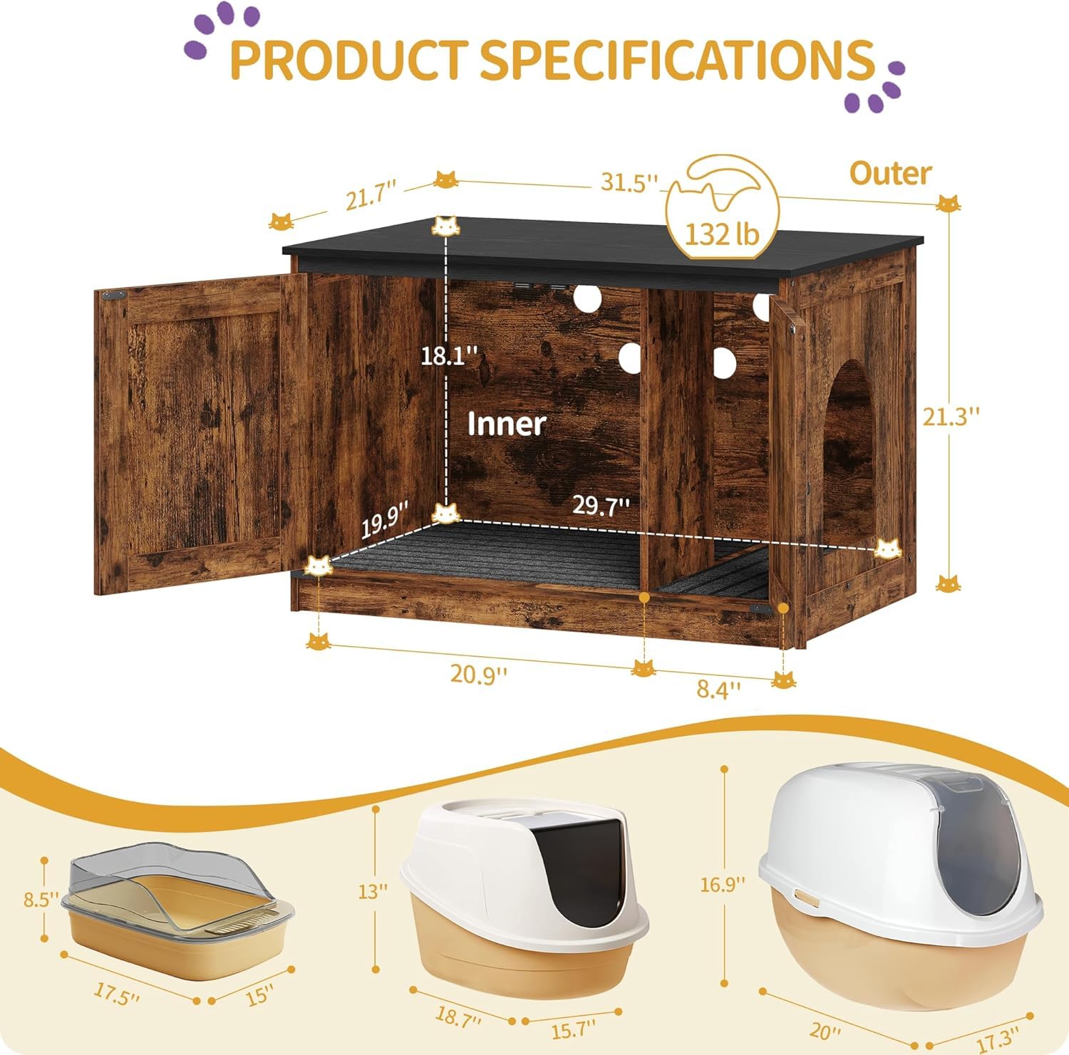 Hzuaneri Cat Litter Box Enclosure with Cushion, Hidden Litter House