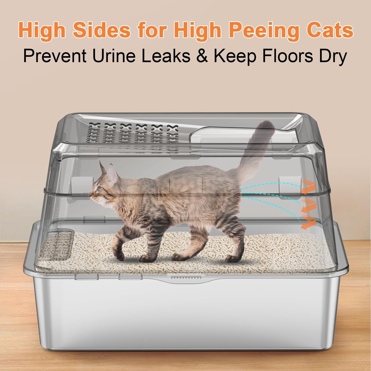 URPOWER Stainless Steel Cat Litter Box with Lid Extra Large Box