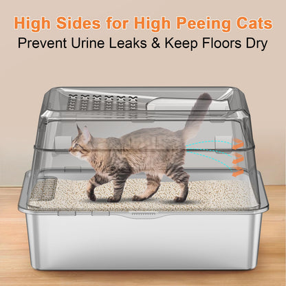 URPOWER Stainless Steel Cat Litter Box with Lid Extra Large Box