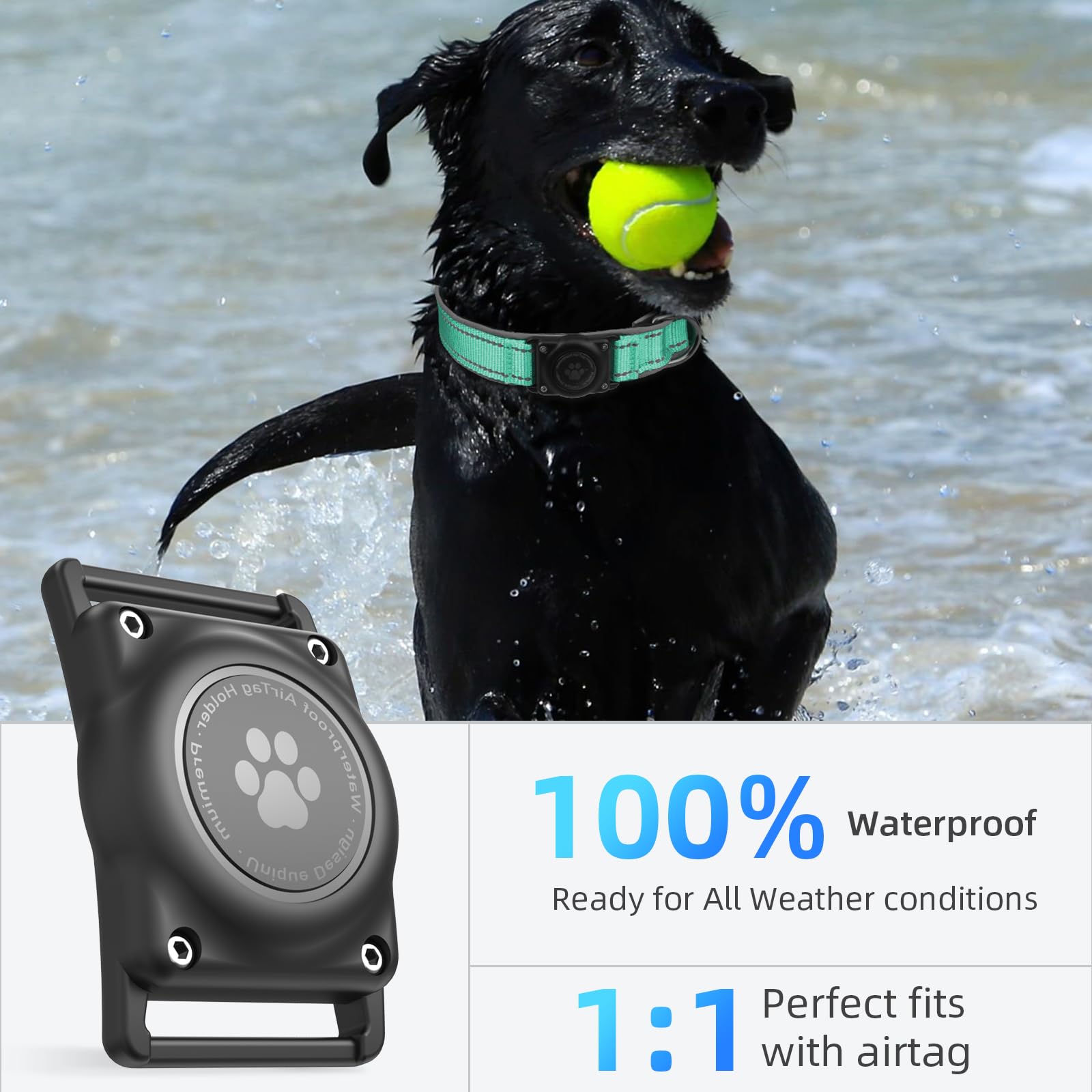 Upgrade AirTag Dog Collar, IP68 Waterproof Air Tag Dog Collar Collar