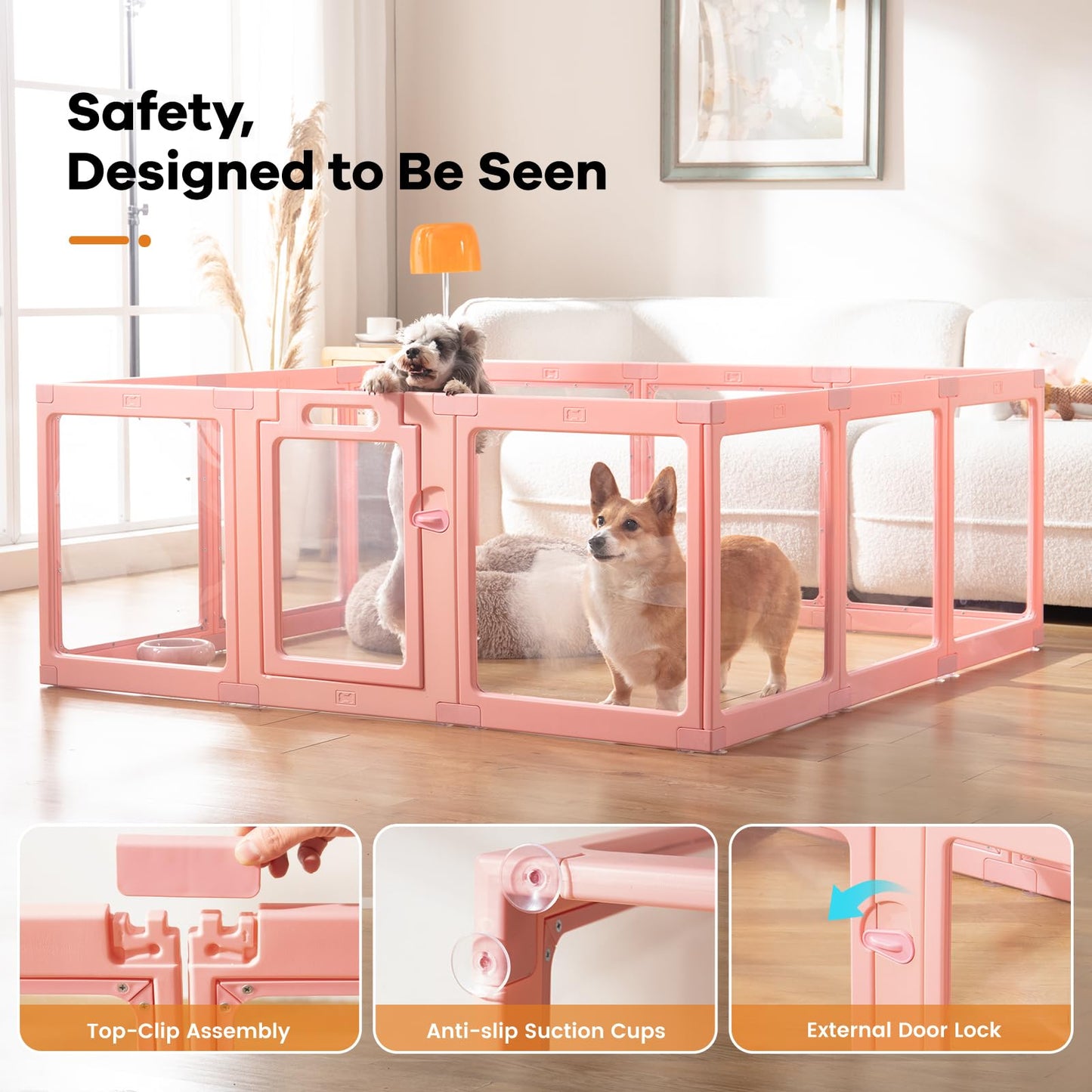 ClimbHope Clear Acrylic Dog Playpen Indoor, Puppy Cat Small Pet Crate