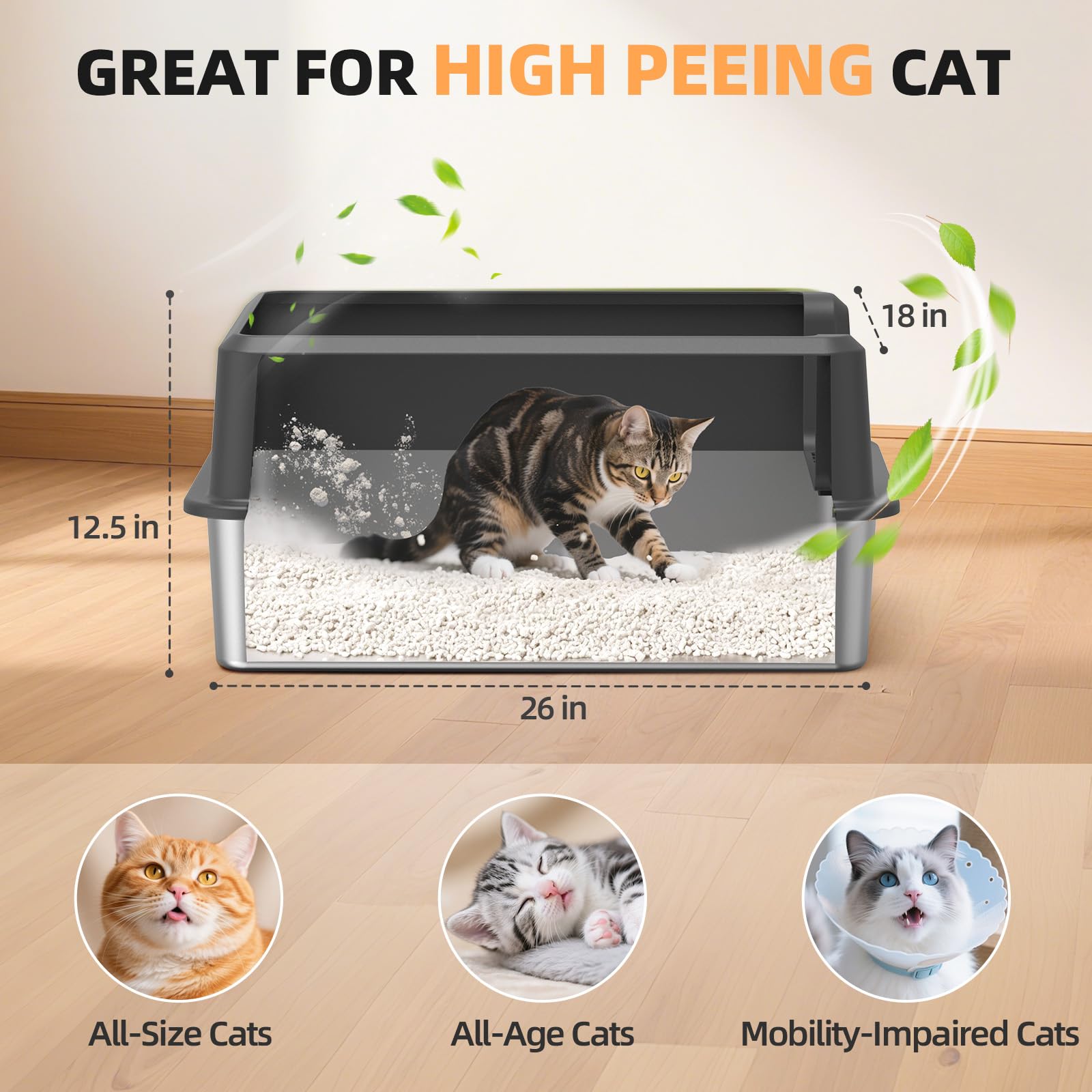 WoofiGo Enclosed Stainless Steel Cat Litter Box with Lid, XL Extra Box