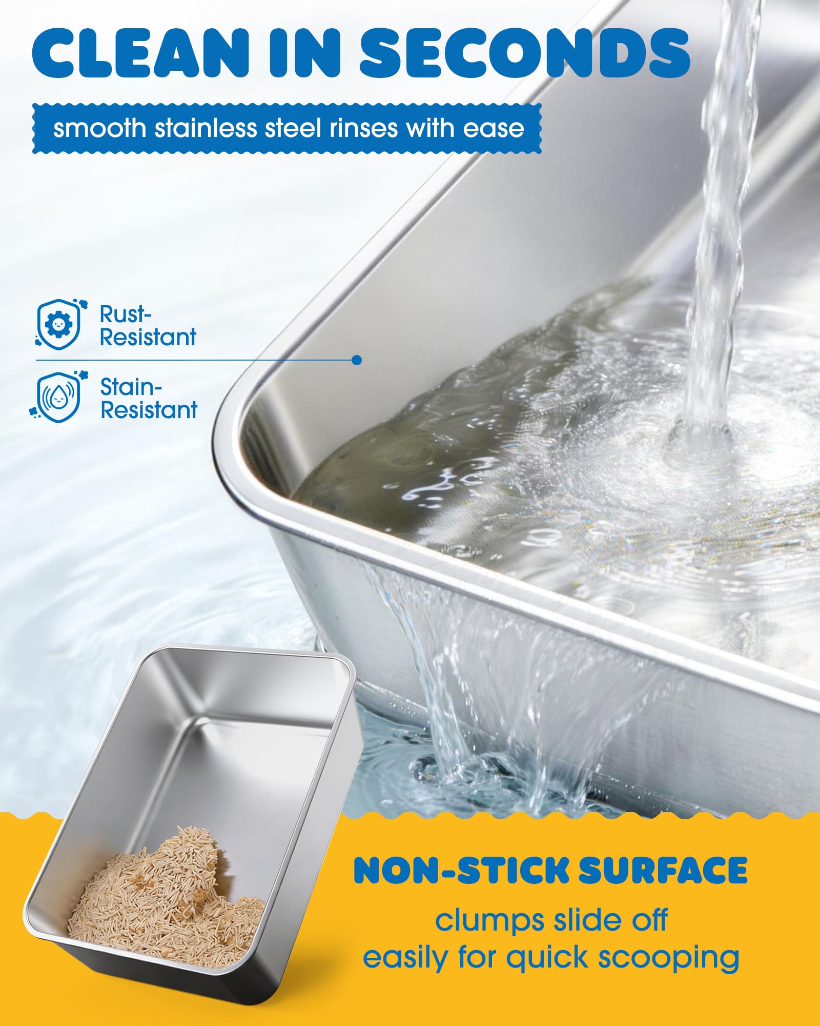 Powools Stainless Steel Cat Litter Box, Metal Litter Box with Box