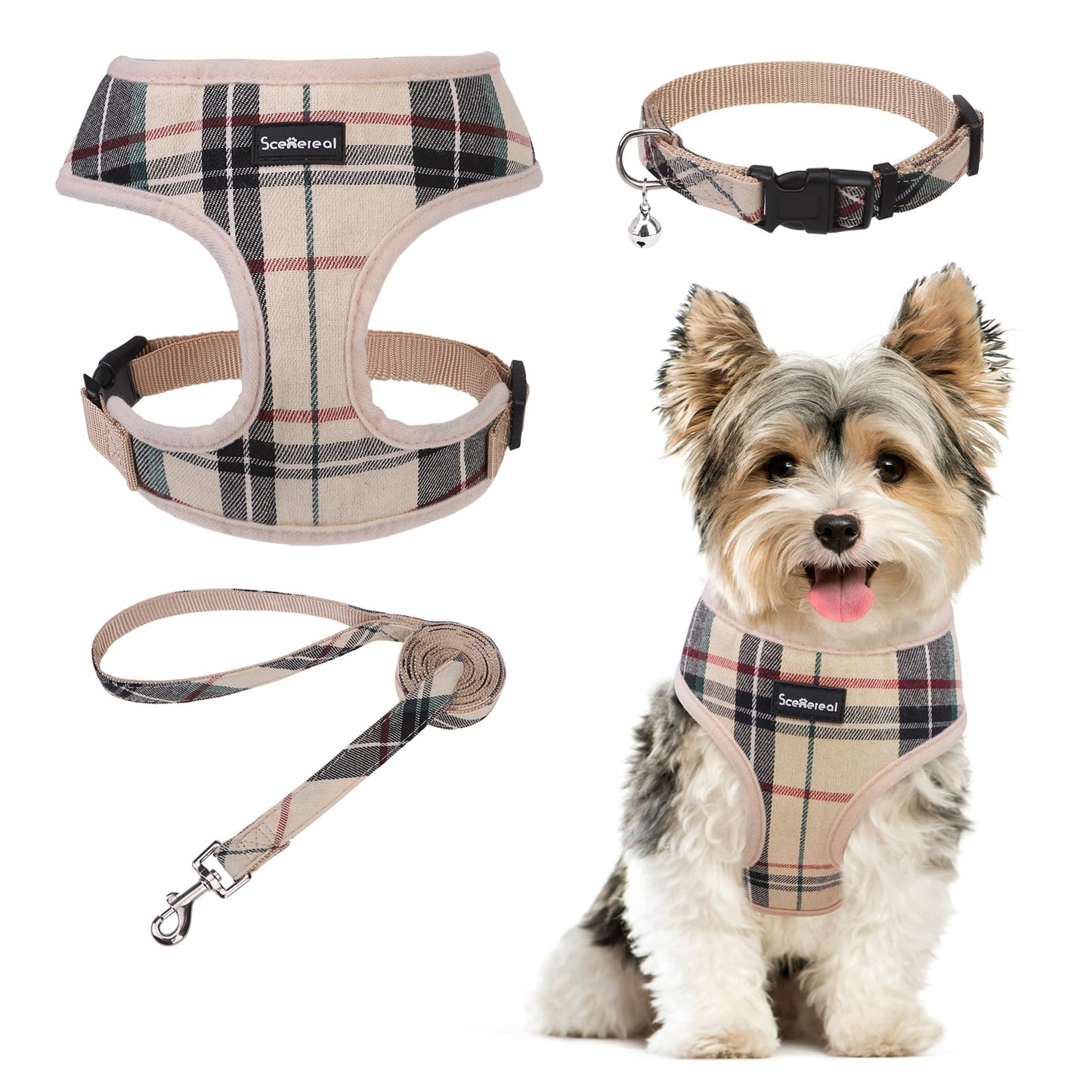 SCENEREAL No Pull Small Dog Harness Collar and Leash Set, Soft Collar