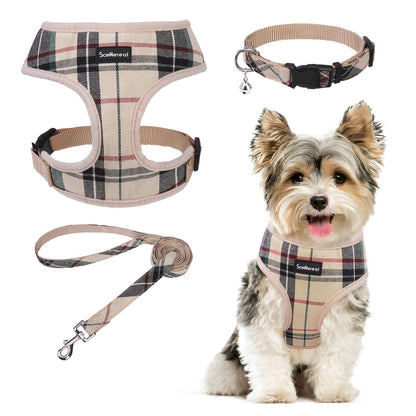 SCENEREAL No Pull Small Dog Harness Collar and Leash Set, Soft Collar
