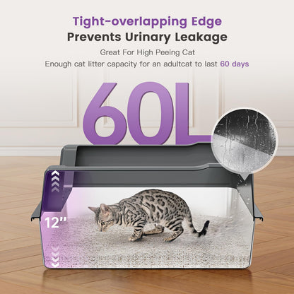 Extra Large XXL Stainless Steel Cat Litter Box with Lid, 26" L x Box