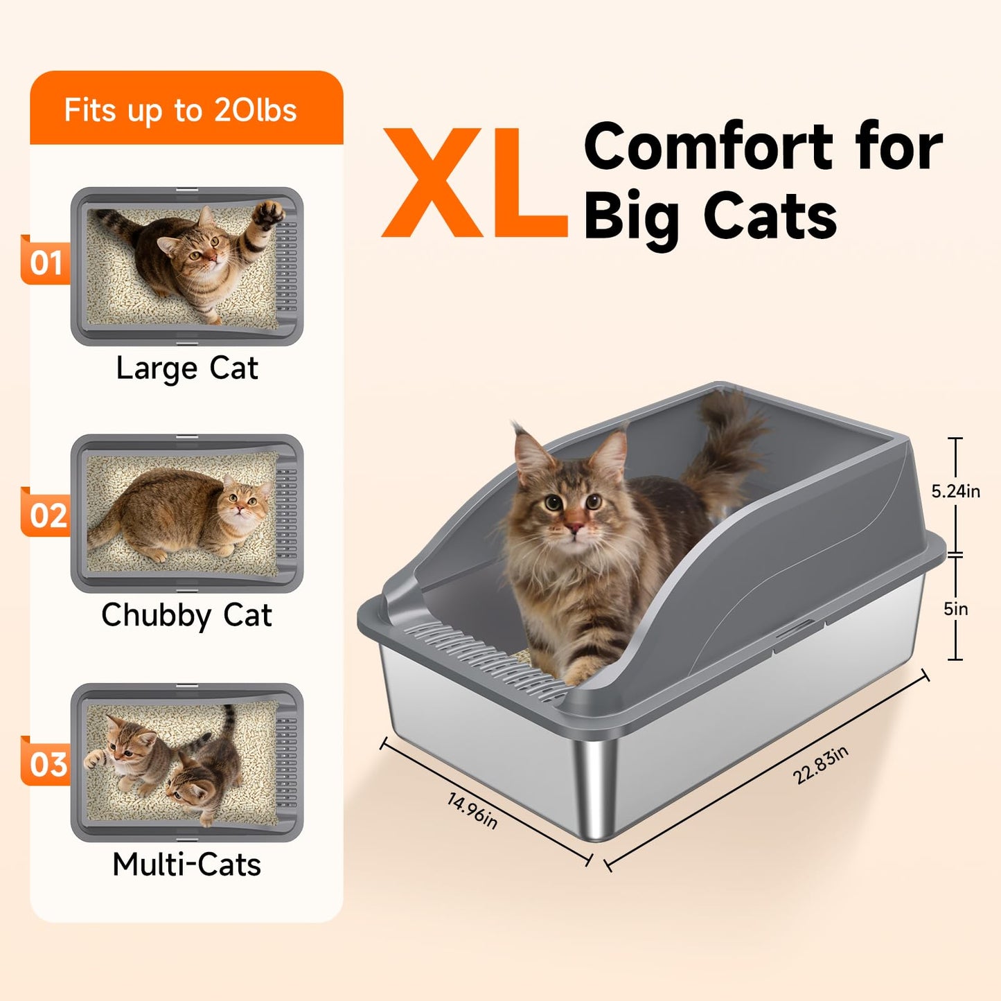 2PACK Stainless Steel Litter Boxes, Extra Large XL Odor Free Metal Box