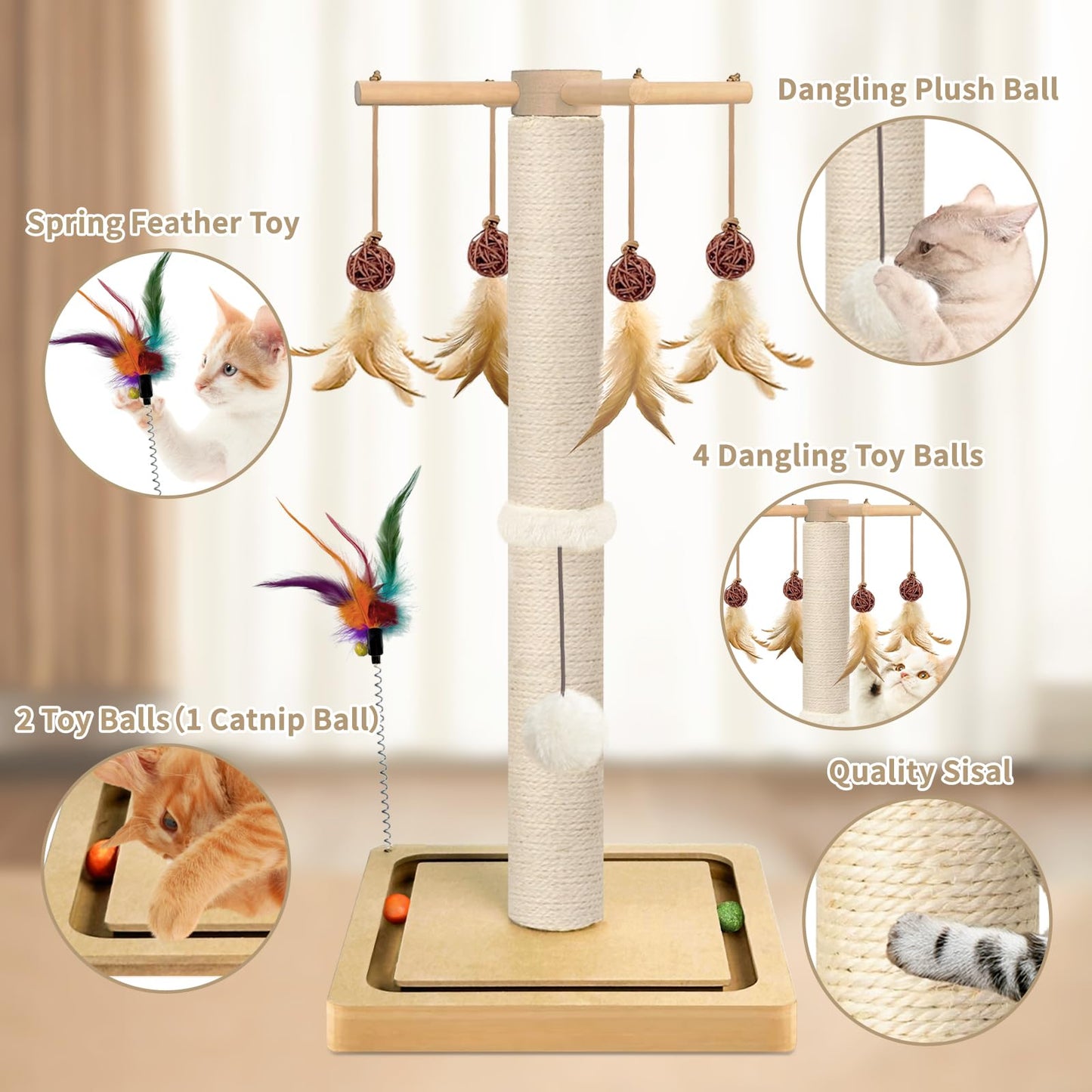 Cat Scratching Post, Sisal, Scratcher Tree Tower for Indoor Tower