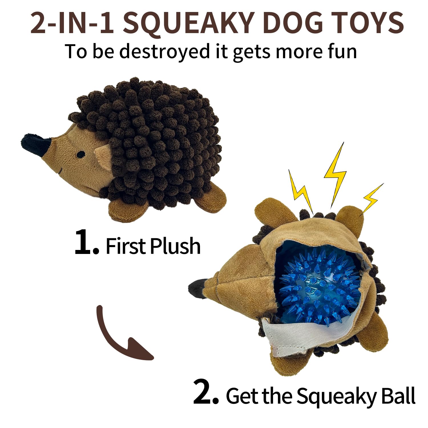 Chongqile Plush Hedgehog Dog Toys 3 PCS Squeaky No-Stuffing Plush