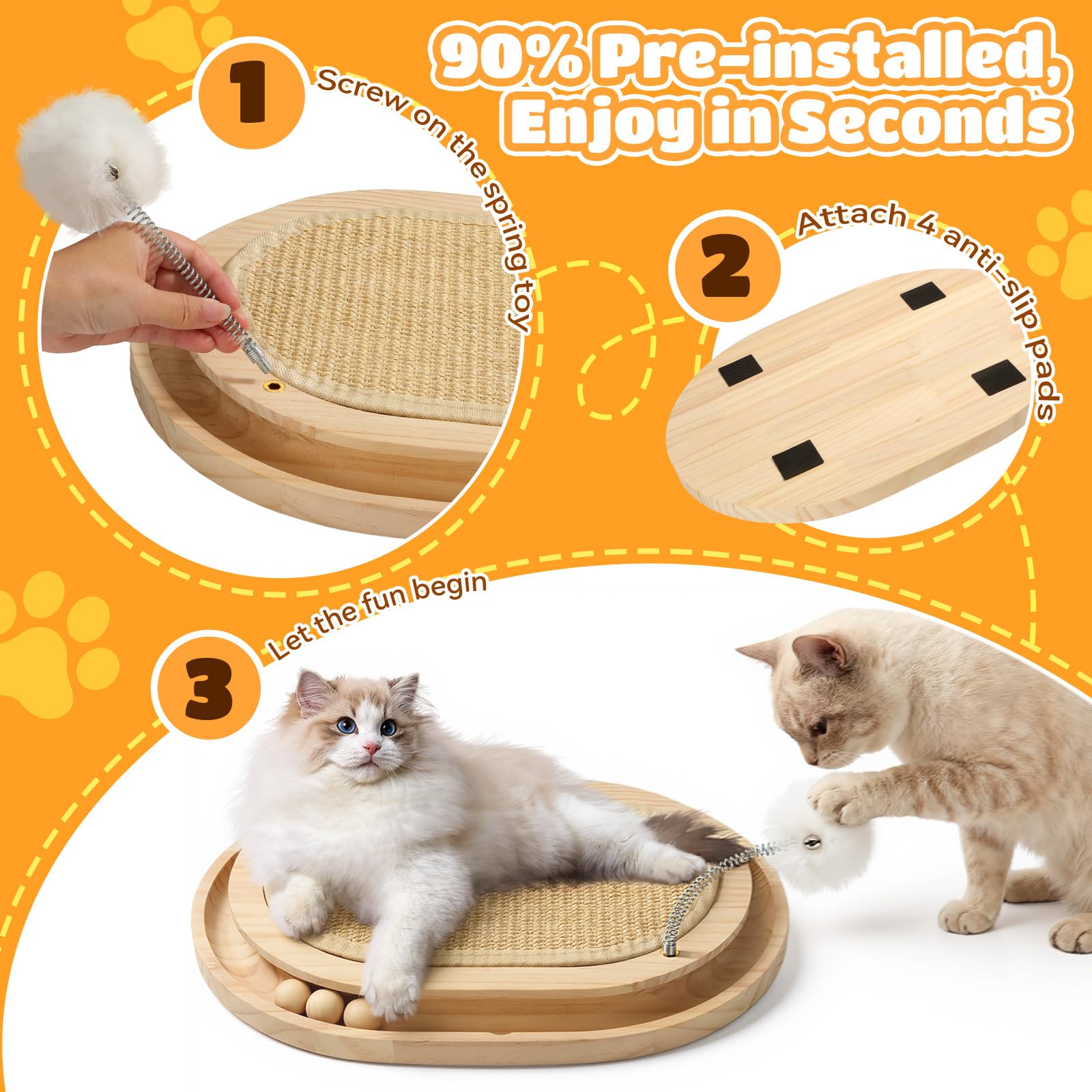 Tivray Cat Scratcher, Natural Sisal Scratching Pad, Kitten Ball